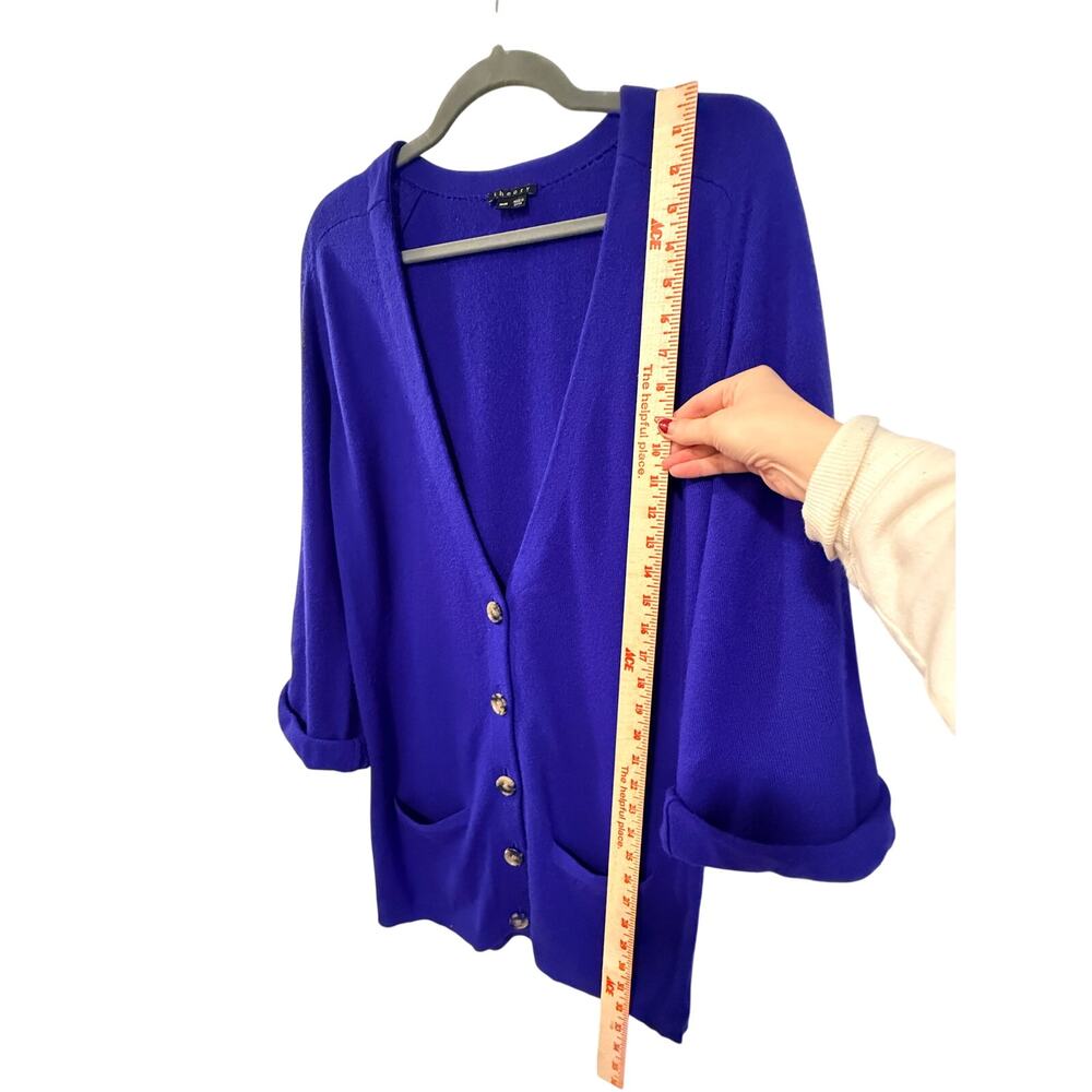 Theory M 100% Cashmere Long Button Front Cardigan Sweater $535 Bright Royal Blue - Picture 6 of 8